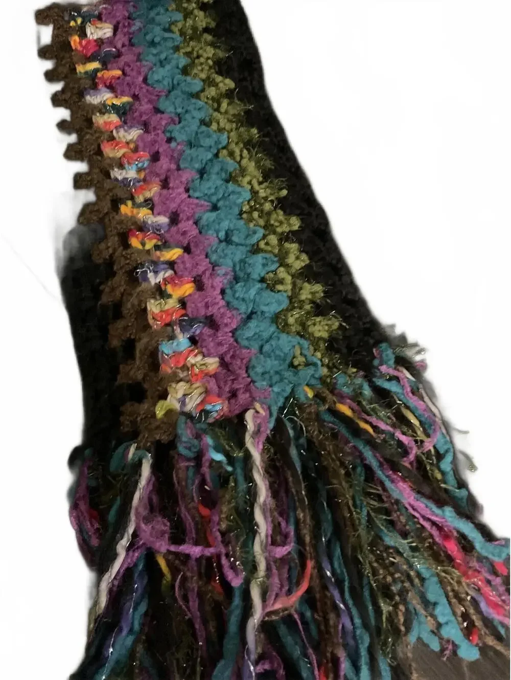 Colorful Handmade Crocheted Scarf with Fringe